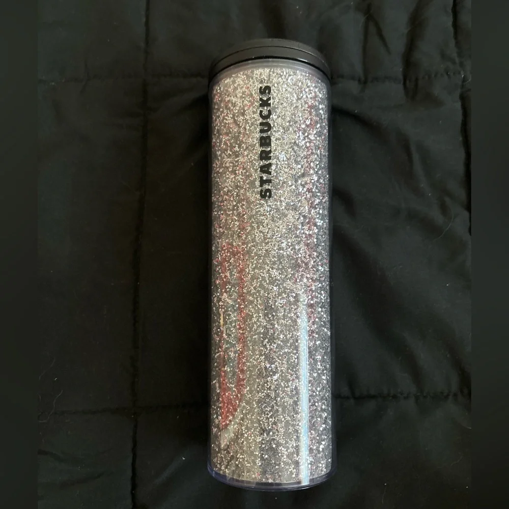 Starbucks 2018 Holiday Silver Glitter 16oz Plastic Travel Tumbler Cup